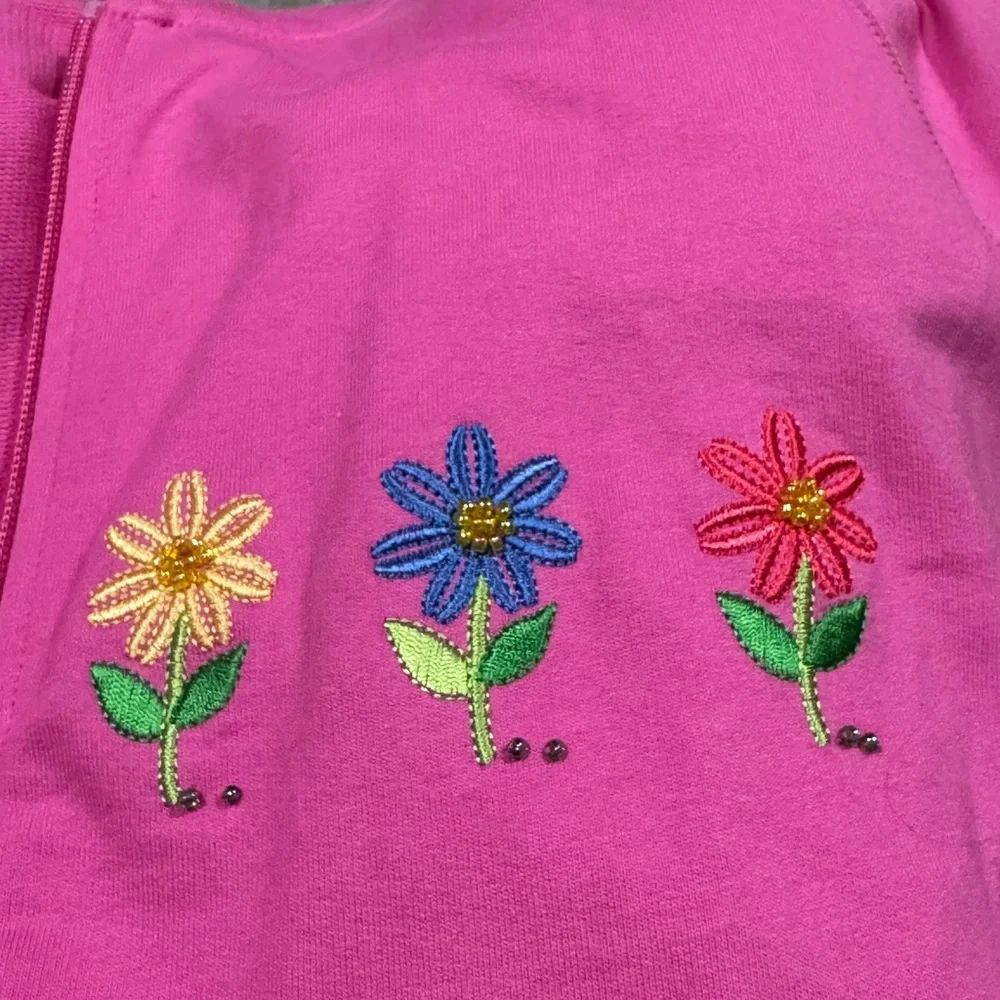 Quacker Factory Vibrant Pink full zip hoodie with Floral Embroidery - Picture 5 of 5